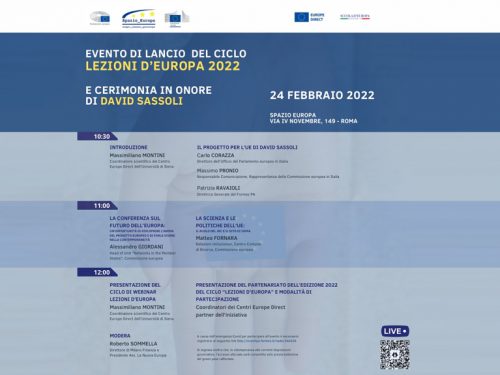 Evento di lancio dell’edizione 2022 del ciclo: “Lezioni d’Europa” e cerimonia in onore di David Sassoli