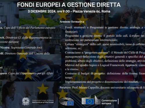 Fondi europei a gestione diretta, giornata di formazione